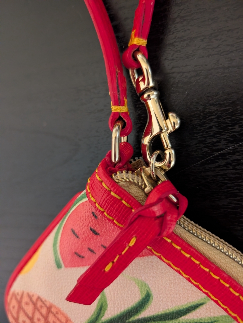 Dooney & Bourke Pink & Green Tropical Fruit Wristlet with Gold Plaque - Picture 5 of 5